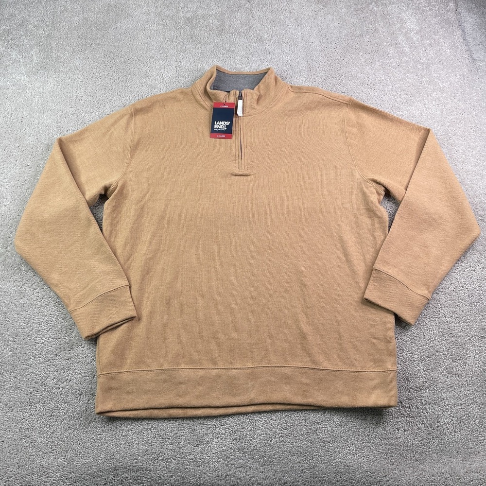 NEW Lands End Sweatshirt Mens XL Brown Ribbed Quarter Zip Pullover Sweater NWT